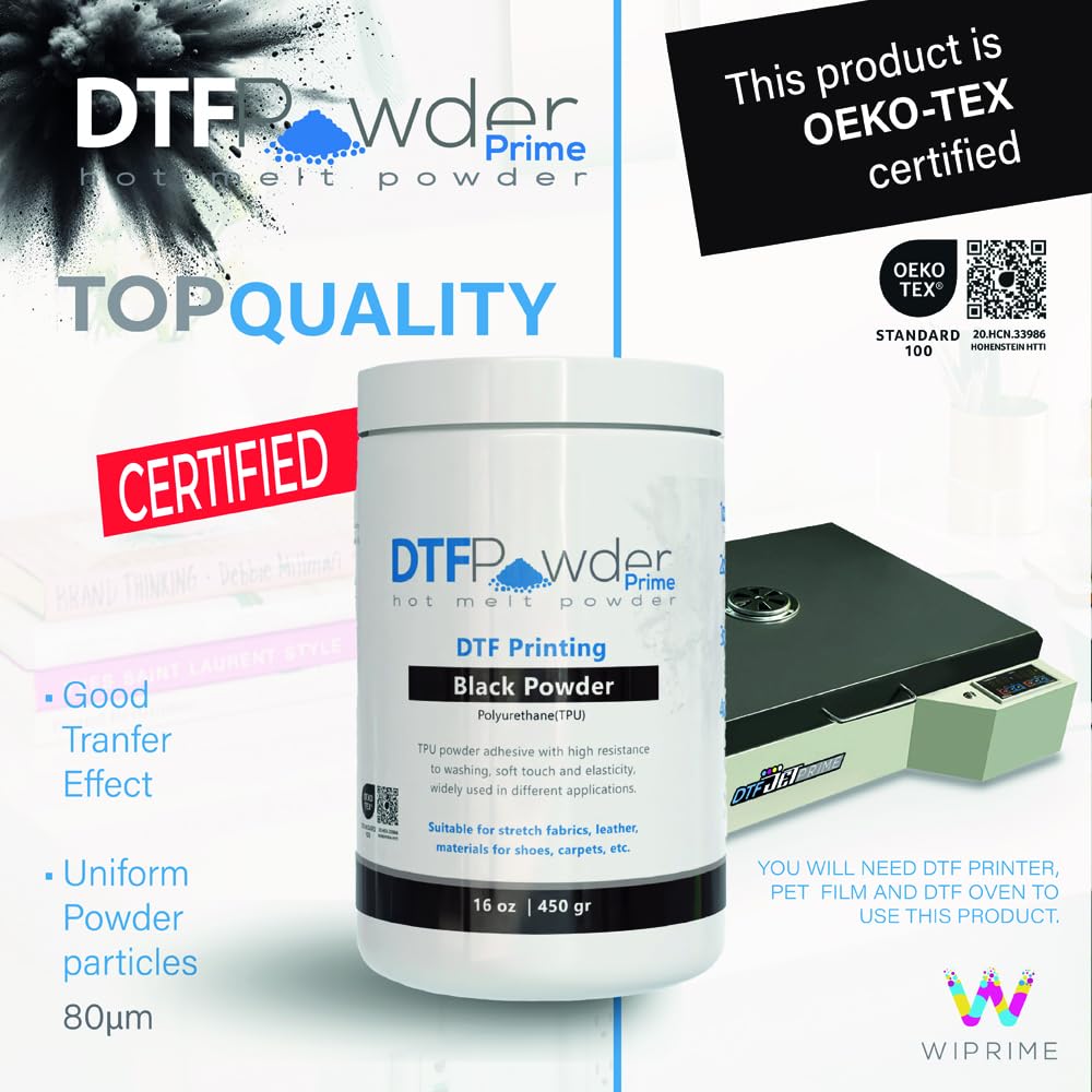 DTF Powder Black Digital Transfer Hot Melt Adhesive-Transfer Powder for Black or Dark Colored Garments - DTF Hot Melt Adhesive Powder for All DTF and DTG Printers, 450g - 16oz