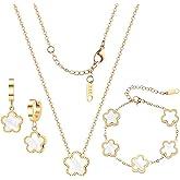 Otdwsd Lucky Clover Jewelry Set 18K Gold Plated Five Leaf Clover Necklace Bracelet Earrings Set Flower Jewelry Sets Birthday Gifts for Women