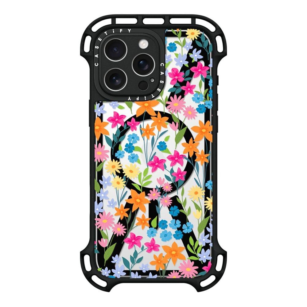 CASETiFY Ultra Bounce iPhone 16 Pro Max Case [Shockproof / 32.8 ft. 10X Military Grade Drop Protection/Compatible with Magsafe] - Bright Spring Flowers - Black