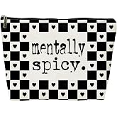 Nihilform Alternative Makeup Bag, Edgy ‘Mentally Spicy’ Checkered Makeup Bag, Gift for Goth Lovers Women Girls Friend Daughter, Self Expression Graduation Birthday Friendship Gifts 10×7 Inch