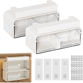 2 Pack Hanging Under Shelf Storage Container,Pull Out Drawer Organizer | No Drill Adhesive , Moisture Proof Clear Makeup Organizer for Tables, Home &amp; Office, Counters, Workstation