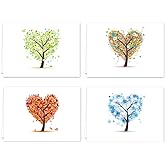 Seasons of Life Note Card Assortment Pack/Set Of 24 Greeting Cards And White Envelopes / 4 7/8" x 3 1/2" Cards Featuring 4 Seasonal Tree Designs