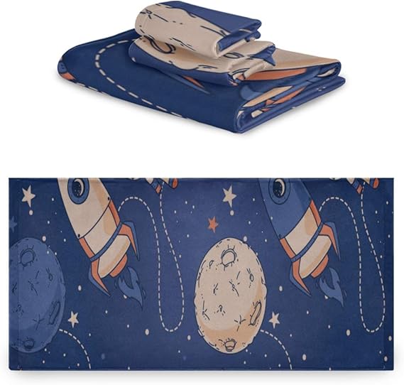 CHQTG Juego Suave de 3 Toallas Cute Doodle Astronautas Planetas Toallas