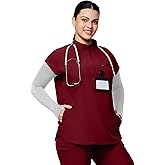 Kitmaz Medical Scrub Tops for Women - Soft Stretch Mandarin Collar Oversized Fit Scrub Shirts with 3 Pockets