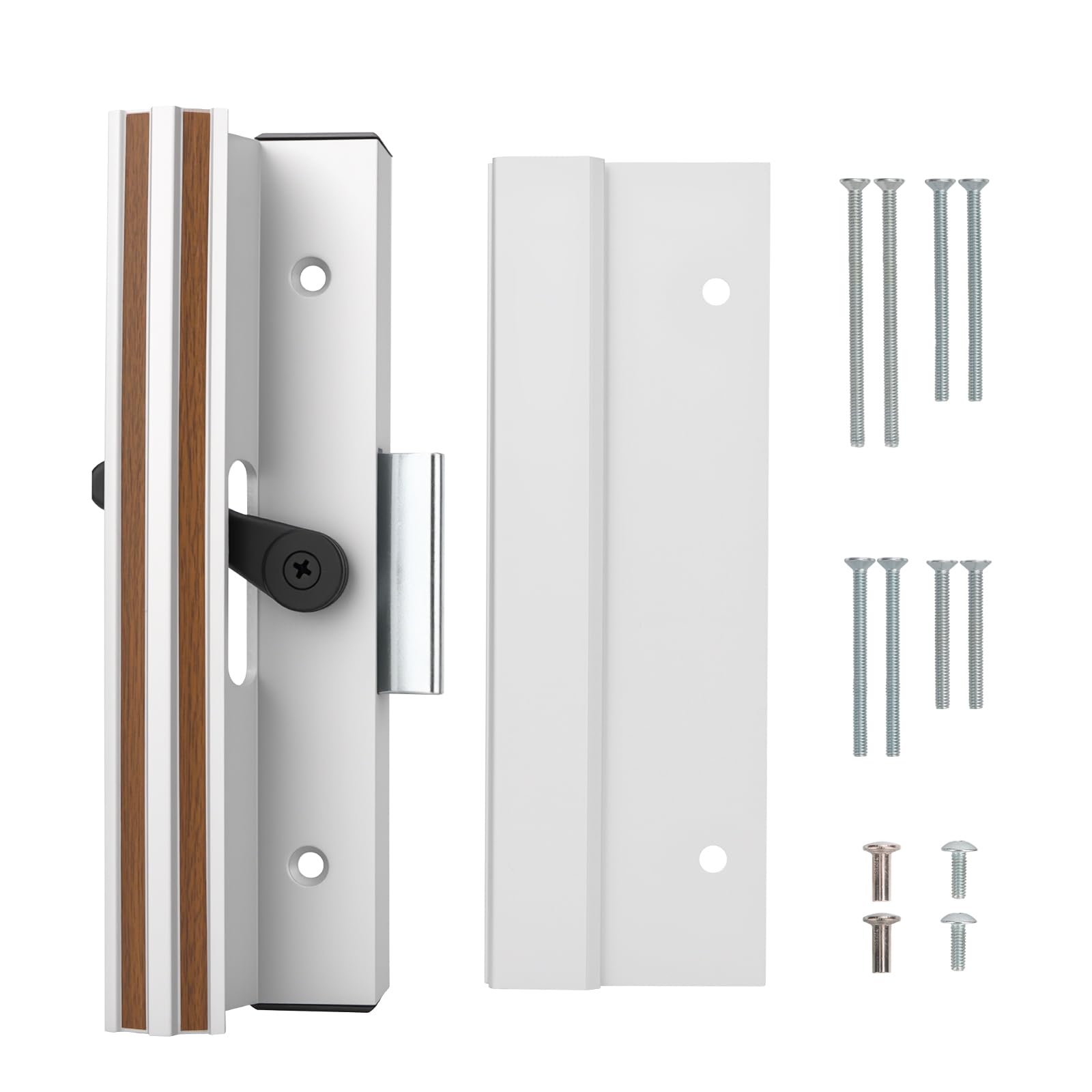 Photo 1 of Baomain Surface Mount Sliding Patio Door Handle Set, 4-15/16" Hole Centers, Clamp Style Aluminum Replacement for Sliding Glass Doors, White with Woodgrain Finish