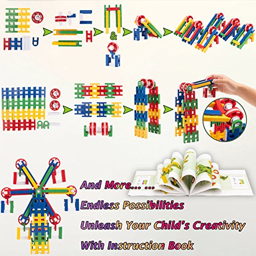 cossy STEM Learning Toy Engineering Construction Building Blocks 208 Pieces Kids Educational Toy for Boys and Girls Ages 3 4 5 6 7 8 9 Year Old (208 Pcs)