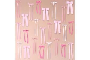 FHZYTG 40Pcs Pink Bow Wall Decor, DIY Bow Photo Backdrop, Ribbon Bows Garland, Pink Bows Party Decor for Women Girls Birthday, Baby Shower, Bachelorette Wedding Party, Room Bedroom Valentines Day Decor