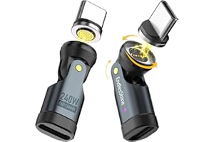 EndlesShine USB C to C Magnetic Adapter 2 Pack 9PIN PD 240W USB 2.0 OTG Charge Cable Adapter 90° L-Type 180° & 360° Rotating Replacement Port Protection Extender for Type-C Devices (Black)