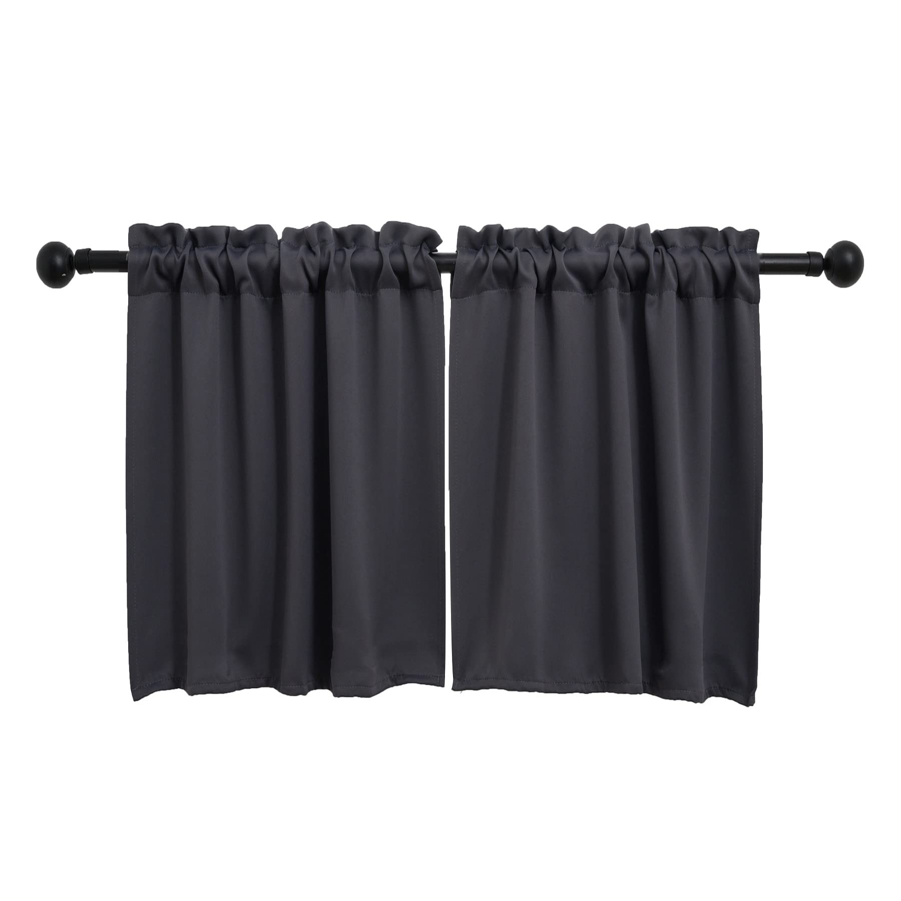 Photo 1 of Pickluc Dark Grey Cafe Curtain - Half Window, 30 Inches Length, Rod Pocket, Small Kitchen Curtain, Blackout for Small Windows - 30" Wide x 30" Long, 2 Panels Set
