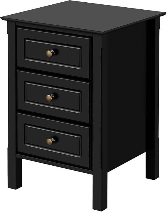Yaheetech Black Bedside Drawer, Bedside 3 Drawers, Bedside