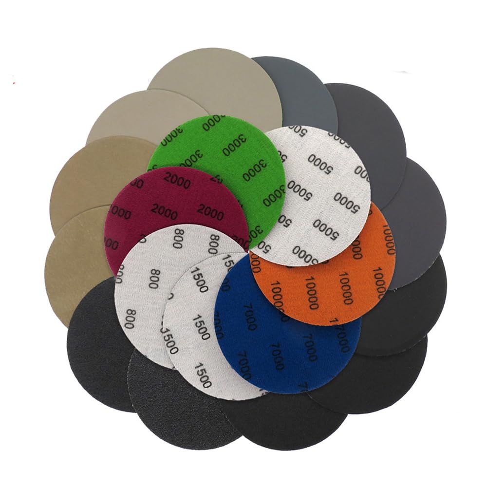 30pcs 4 Inches 100mm Round Wet Dry Water Sanding Discs Grit 800/1000/1200/1500/2000/3000 Sandpaper Hook and Loop Flocking Sanding Discs Pad Sanding and Polishing for Electric Grinder Accessory