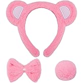 JIALWEN Bear Ears Headband with Tail Bowtie Set Animal Bear Costume Headwear Cosplay Dress Up Accessories for Adults Women