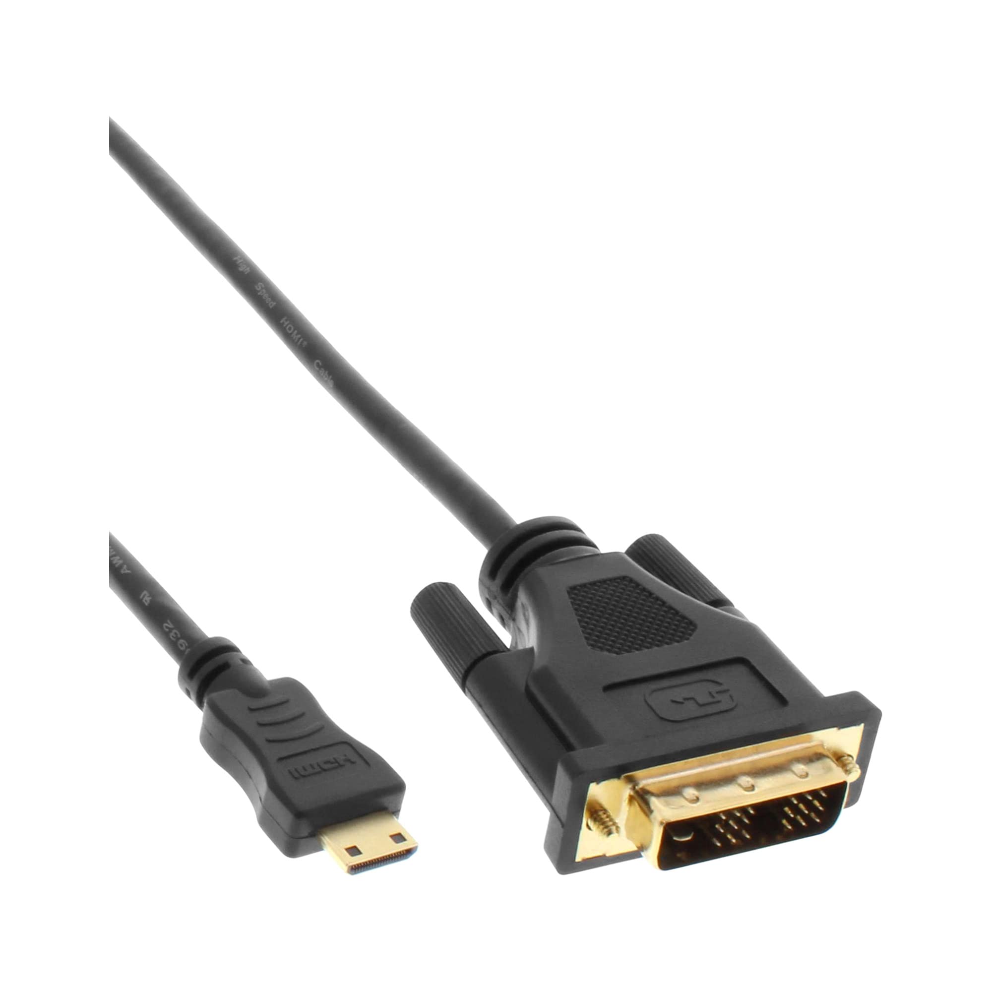InLine 17474P Mini HDMI C Male to DVI 18 + 1 Cable 0.5 m Black with Gold-Plated Contacts