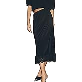 NJWTSDTZ Women Half Slip Long Skirts Lace Trim Satin Midi Skirt A Line Flowy Silky Maxi Skirt for Under Dress Streetwear