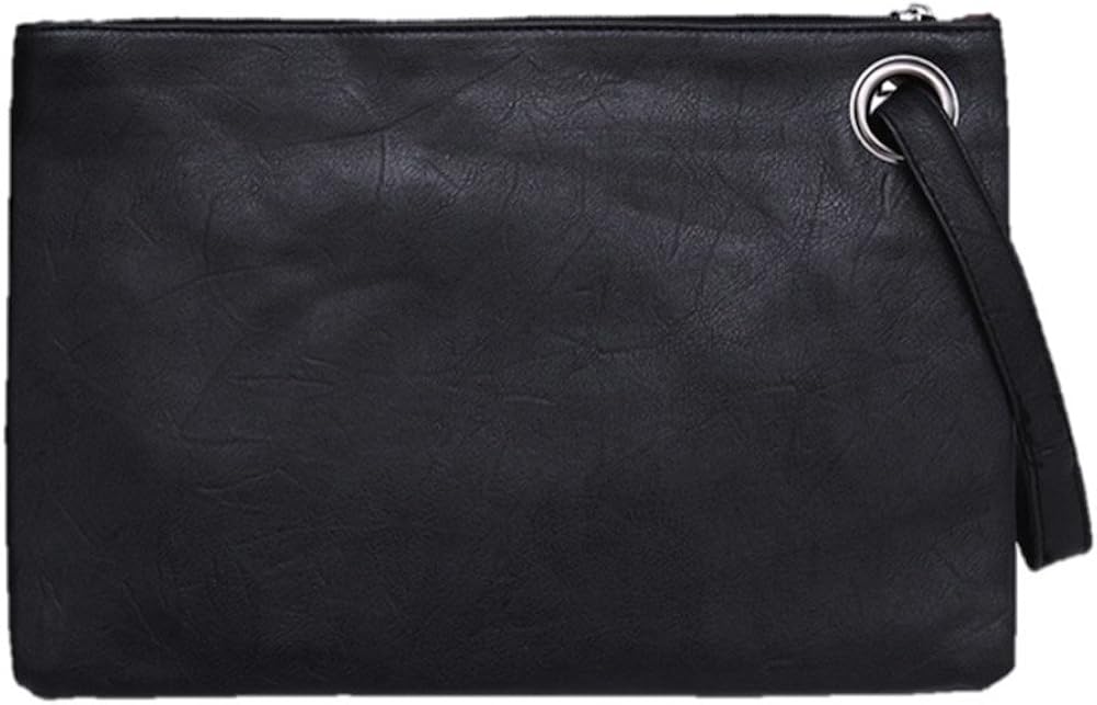 Fioeyr Oversized Clutch Bag Purse, Womens Large PU leather Evening Wristlet Envelop Handbag, Black, 34 x 1 x 24 cm