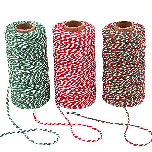 Sunmns 3 Roll Christmas Twine Cotton String Rope Cord for Gift Wrapping, Arts Crafts , 984 Feet (Multicolor A)