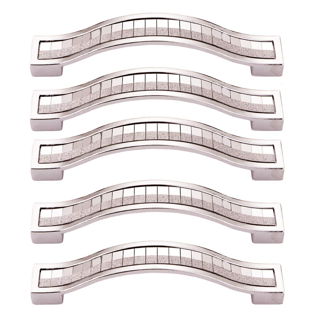 BOZONLI 5pcs Rhinestone Crystal Wardrobe Handles Europe Style Zinc Alloy Furniture Door Pull Handle for Kitchen Cabinet Cupboard Dresser Knobs (160mm, Silver)