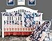Coral Navy Floral Baby Crib Bedding Set Minky Blanket Crib Rail Cover Peach Navy Floral Girl Crib Set Floral Ruffled Crib Skirt (4 pcs set)