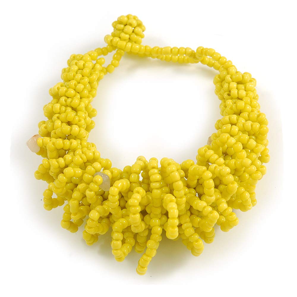 Avalaya Chunky Glass Beads and Semiprecious Stone Bracelet In Lemon Yellow - 18cm Long