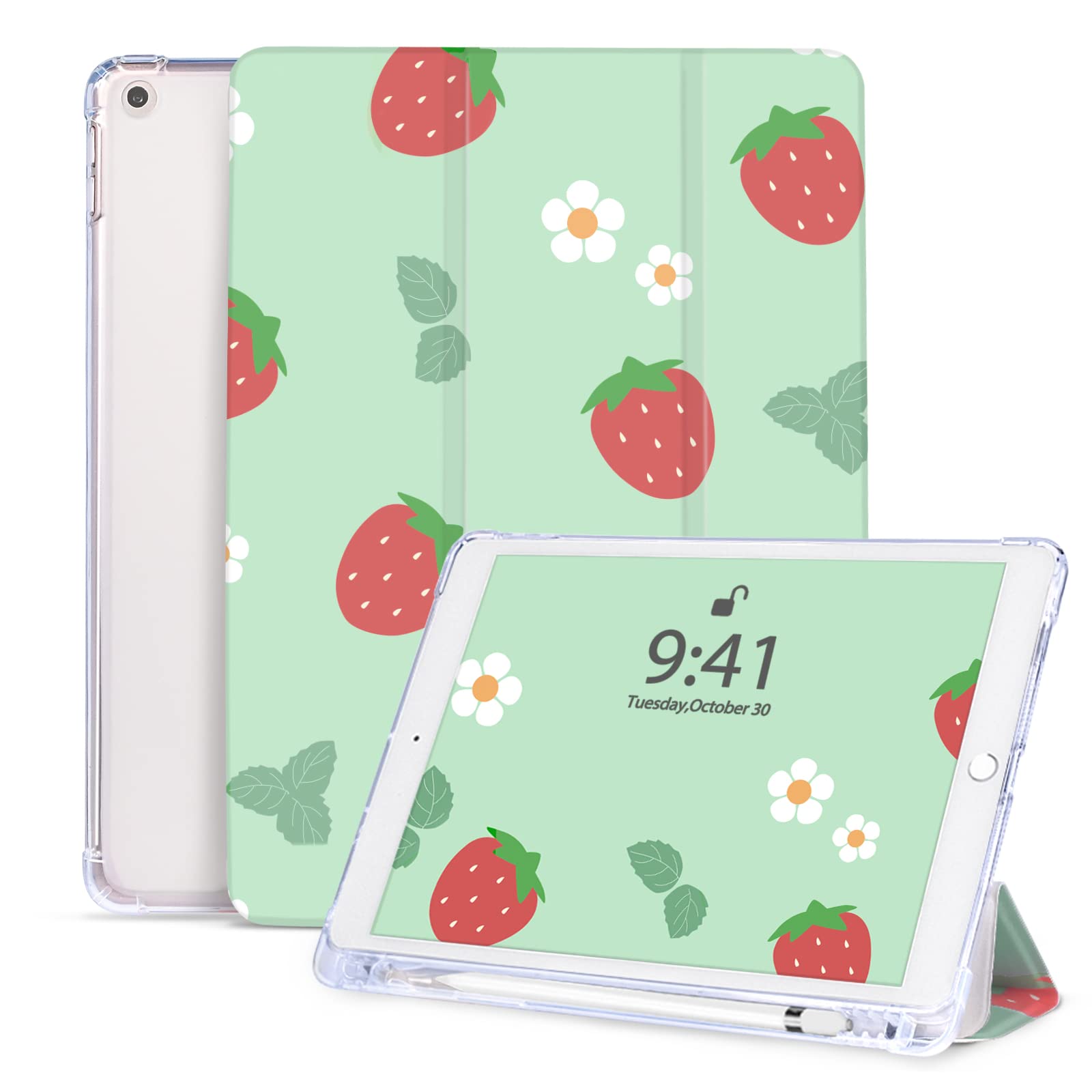 Vozehui 10.2 inch Case for iPad 9th/8th/7th Generation with Pencil Holder, Cute Pink Tri-fold Stand Case with Auto Wake/Sleep Cover for iPad 10.2 inch 2021/2020/2019 Preppy Pattern for Girls Kids