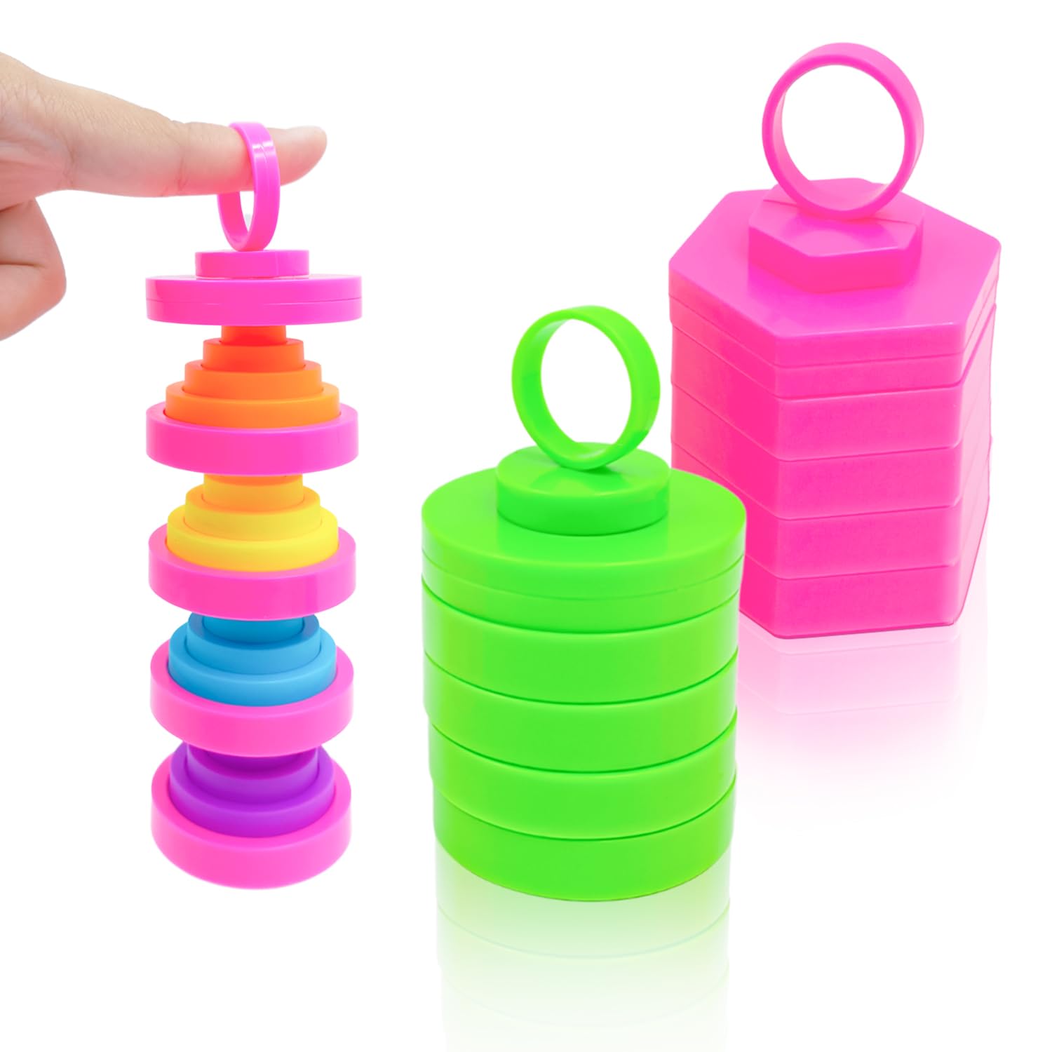 Cuackamily 2 Pcs Magic Folding Blocks Fidget Toys, Coil Spring Sensory Toys for Kids, Stress Anxiety Relief Toy For ADHD Autism Special Needs, Hexagon Spring Fidget Toy Birthday Gifts for Toddler