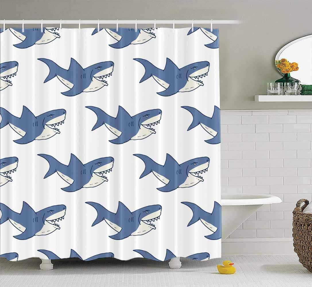 ROOLAYS Shower Curtain, Shark Pattern Sketched Doodle Shark Waterproof Shower Curtain,Summer Shower Curtains,Colorful Shower Curtain 72X78 Inch