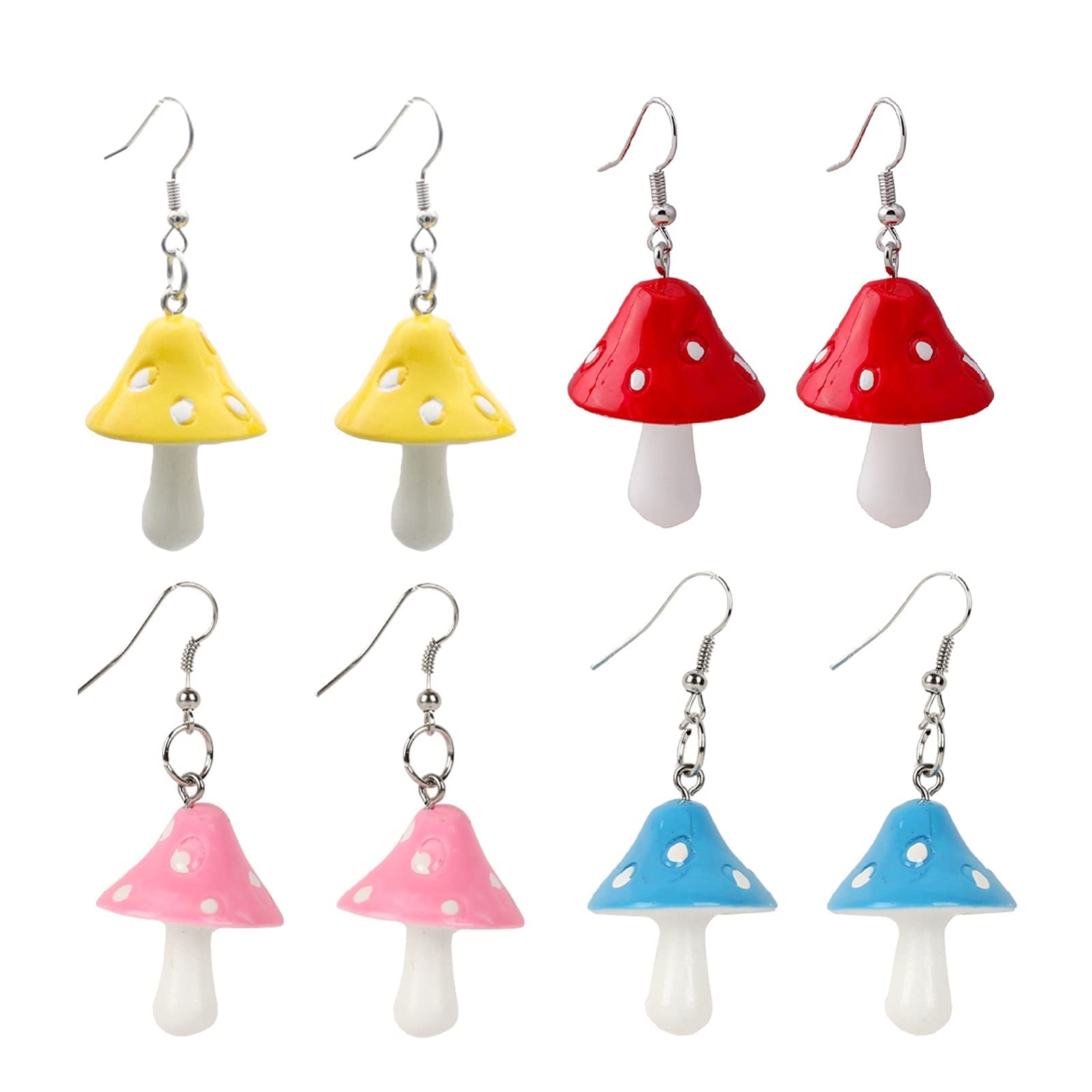 Holibanna 4 Pair Sweet Fresh Mushroom Dangle Earrings Drop Colorful Charm Earrings Ear Pendants Women Jewelries