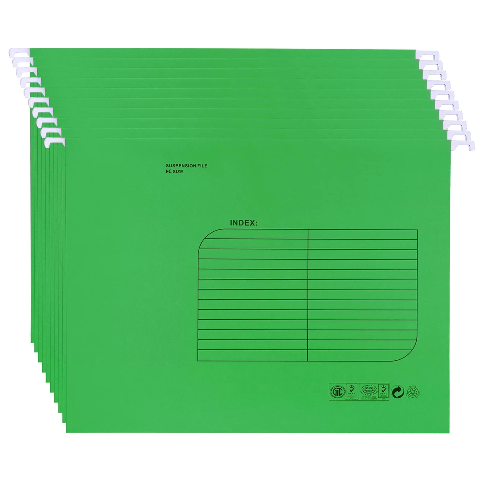 Foolscap Suspension Files with Tab and Card Inserts (25 Pack,Green) Hanging Filing Folders FC Size Filing Cabinet Folder for Office School Home File Organization