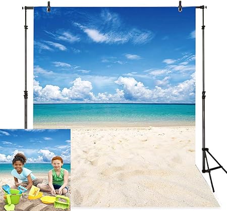 Amazon ビーチテーマ 写真背景幕 夏 トロピカル シーサイド アイランド ブルー スカイ ホワイト 雲 写真背景 ハワイ プールパーティー サンシャイン ルアウ テーマ パーティーデコレーション スタジオ小道具 バナー 3x5フィート バックペーパー 背景布 通販