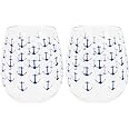 Set of 2 Boat Anchor Shatter-Resistant Stemless Wine Glasses 18 oz. Clear