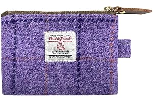 TAILORMAP Harris Tweed Mini Coin Purse Handmade Lipstick Bag Vintage British Portable Credit Card ID Wallet with YKK Zipper for Women men (Purple Plaid)
