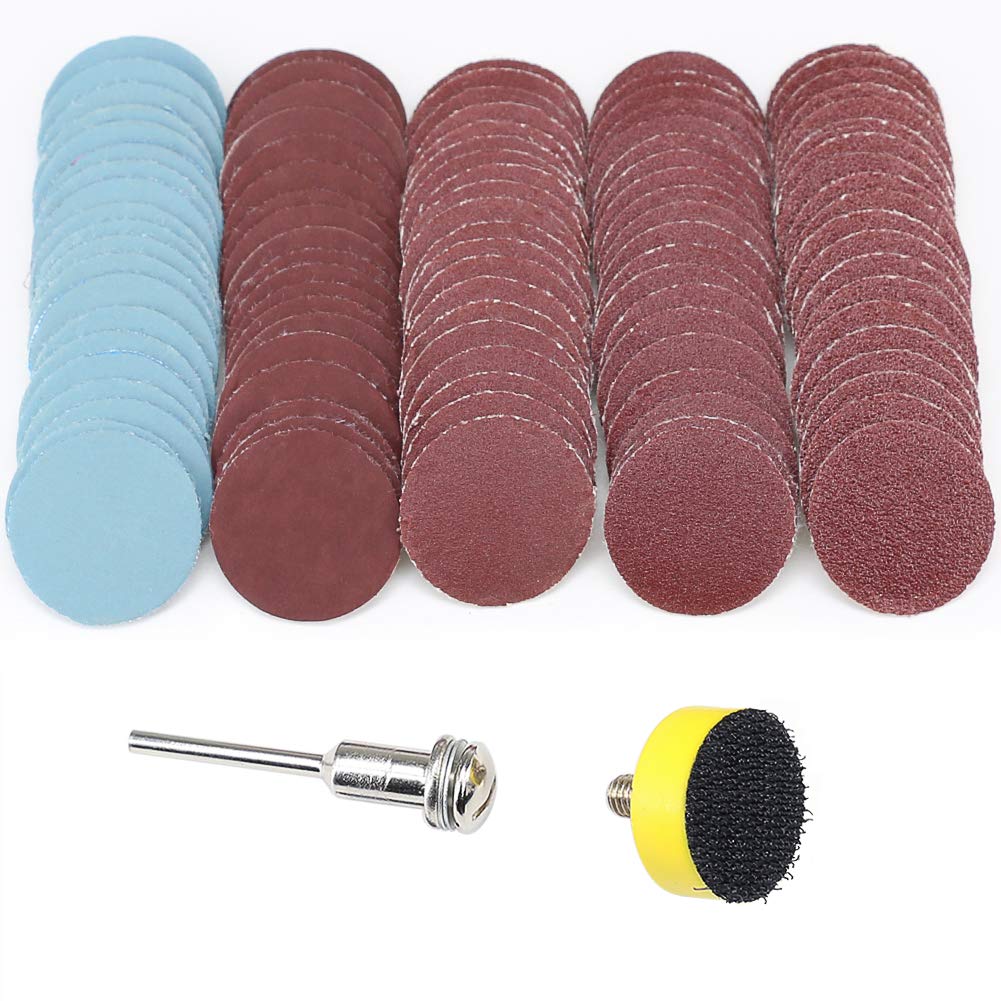 25mm 1" Sander Disc Sanding Disk 100 180 240 1500 3000 Grit Paper with 1inch Abrasive Polish Pad Plate + 1/8" Shank for Dremel Rotary Tool