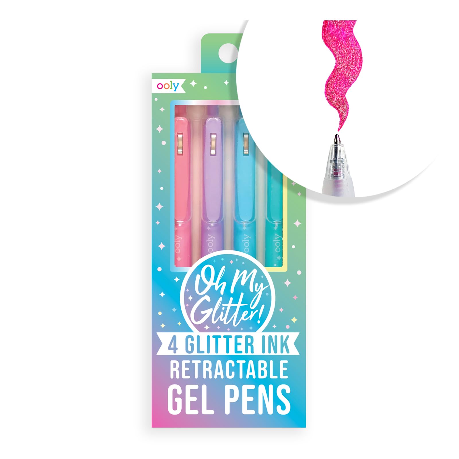 Photo 1 of Ooly Oh My Glitter Gel Pens - Set of 4 Cute School and Art Supplies for Girls, Planner Pen with Comfort Grip, Ideal Retractable Glitter Pens for Decorations & Office Use, Back to School