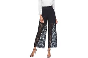Women's Y2K Floral Lace See Through Pants Sheer Straight Wide Leg High Waisted Hollow Out Long Pants Club Wear