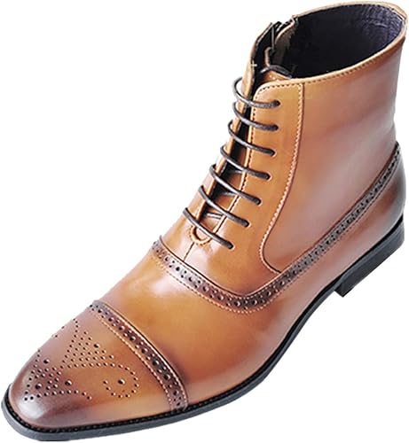 Amazon ジョイジョイ ビジネスブーツ メンズ 編み上げブーツ サイドジッパー 革靴 ウェスタンブーツ 脚長 ストリートチップ レザー ロングノーズ ドレス 結婚式 ハイカット 大きいサイズ レトロ 防滑防水 スクエアトゥ ブーツ