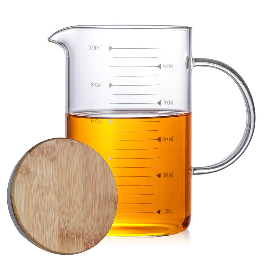 TAMUME 1 Litre Glass Measuring Cup for Baking, with Bamboo Lid, Measuring Jug for Kitchen (1000ML) — image 1