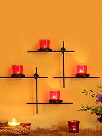 TIED RIBBONS Set of 2 Wall Hanging Tealight Candle Holder Metal Wall Sconce with Glass Cups and Tealight Candles for Christmas Lights for Home Decoration (Set of 2)