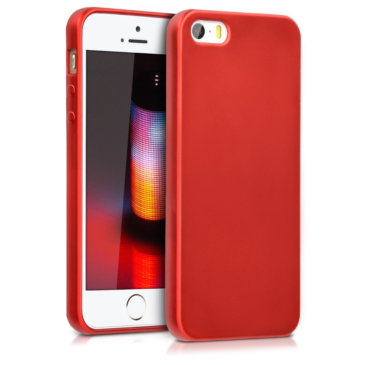 kwmobile Case Compatible with Apple iPhone SE (2016) / iPhone 5S - Soft Slim Metallic TPU Silicone Cover - Metallic Dark Red