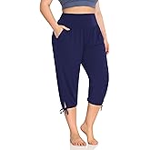ZERDOCEAN Women's Plus Size Yoga Capri Pants Lounge Indoor Casual Comfy Relaxed Joggers with Pockets
