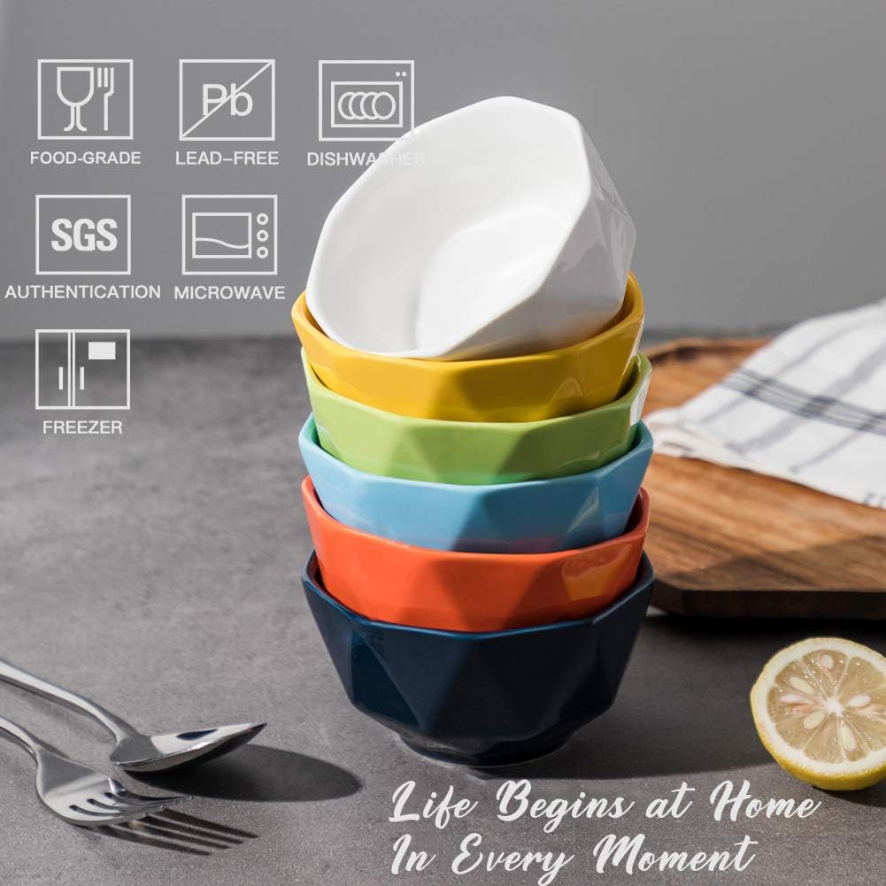  | SWEEJAR Porcelain Bowls Geometric Design 23 Oz for Cereal, Nuts, Soup, Side Dishes, Pasta, Ceramic Serving Bowls Stack Well for Kitchen Counter - Set of 6 (Multi): Cereal Bowls
