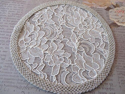 Handmade Cream Lace Doily Head Cover with Gold Braided Metallic Trim (with Decorative Bobby Pin)