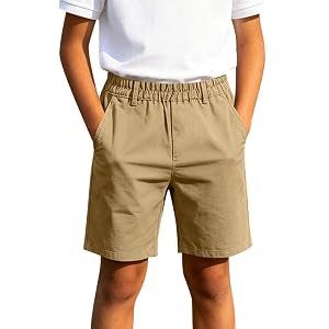 Boys School Uniform Shorts Stretch Elastic Waist Casual School Shorts with Pockets Back to School Clothing for Kids