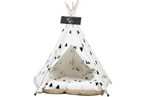 JOMIFIN Pet Teepee with Cushion for Dogs and Cats Puppies House with Bed Pet Tent Bed Indoor Outdoor (Classic)