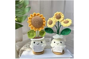 RovyFota 2PCS Emotional Support Sunflower Holding Card Crochet with Base Positive Life Unique Home Decor Gift for Women&Best Friends