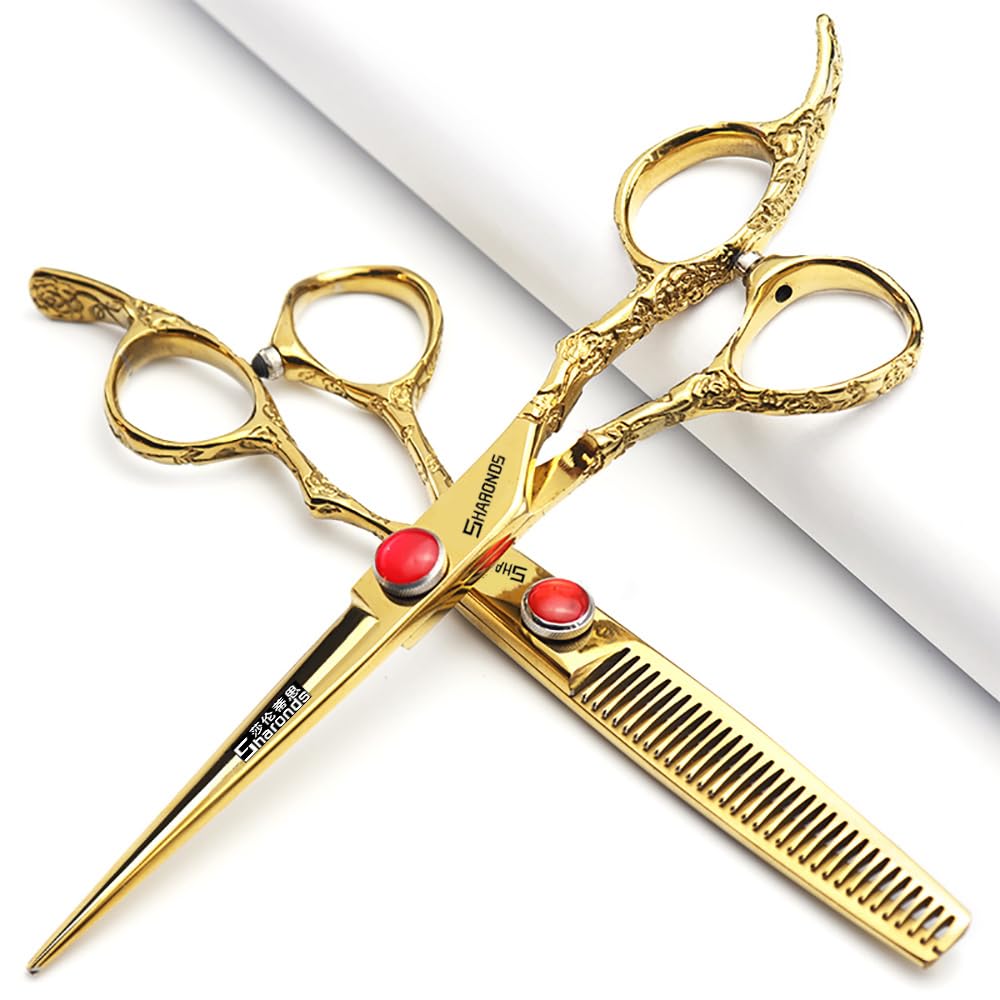 6/7-inch Professional Hair Clippers, Stainless Steel Sharp Hair Clippers, Hairdresser Specific Scissors. (7 inch-2pc-B)