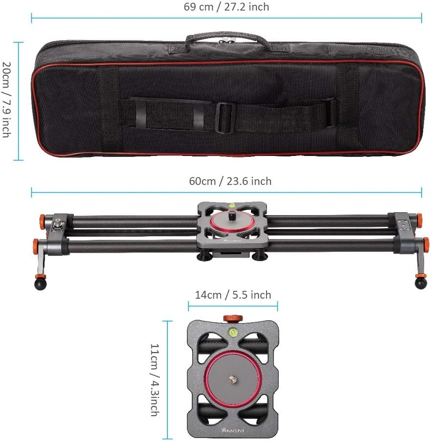 ANNSM 24 inch/60 CMs Carbon Fiber Rail Camera Slider with 1/4 inch Screw Mount Belt Pulley Flywheel Driving Length Adjustable Legs, Carry-on Bag Loading up to 18lbs /8Kgs for DSLR Cameras/Camcorders : Camera & Photo