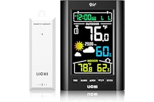 LICHI Weather Station Wireless Indoor Outdoor Thermometer， Inside Outside Temperature Humidity Monitor，with 330ft Range Sensor and Adjustable Backlight