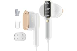 AQEQPT Steamer for Clothes, Travel Portable Handheld Turbo Steamer 5Mode Smart Display, 15s Heat-up Horizontal & Vertical Wrinkle Removal, Dual Function Wet/Dry Iron, Home Travel Use(Ivory White)