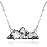 AXELUNA Natural Agate Necklace Sterling Silver Teardrop Moss Pendant Necklace for Women Jewelry Gifts