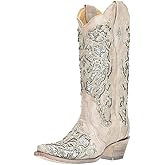 Corral Boots Women's White Handcrafted Wedding Cowboy Boots | Snip Toe Western Boots with Glittered Inlay and Crystals Design